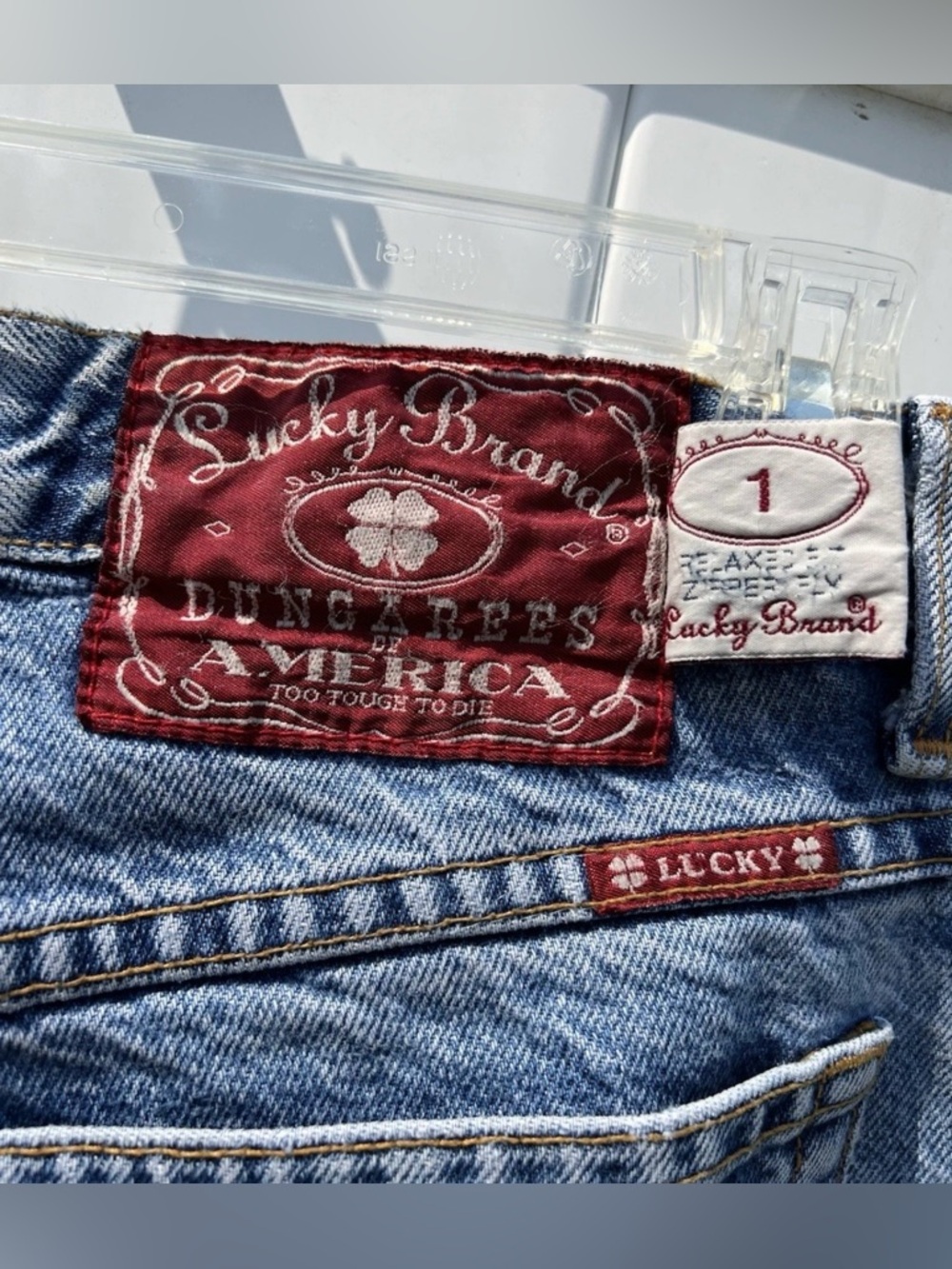 Vintage USA Made Lucky Brand Relaxed Fit Zipper Fly 100% Cotton Size 32 Style 1